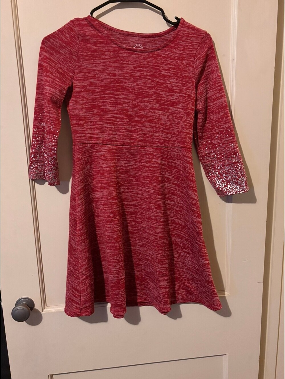 Wonder Nation Girls' Red Knit Dress with Sequin Sleeve Detail Size 10-12